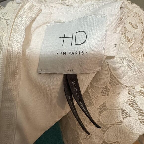 HD In Paris Dress Womens Medium White Lace Long Sleeve High Neck Shift Party - Picture 6 of 8